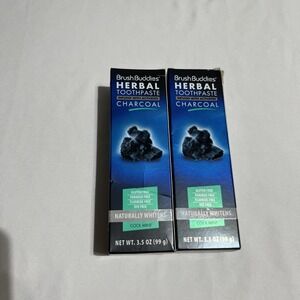 Brush Buddies Herbal Toothpaste 3.5oz Activated Charcoal Cool‎ Mint 2 Pack NEW